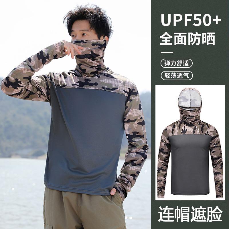 Fishing Shirt Hooded Men Sunsc - Fishing Shirt Uv Protection ulasan dan harga